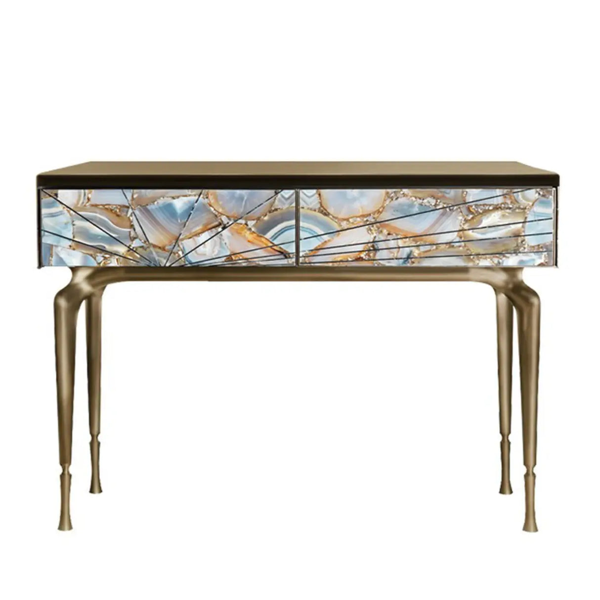 Stylish Metal Legs Blue Stone Storage Console Table Image - 14