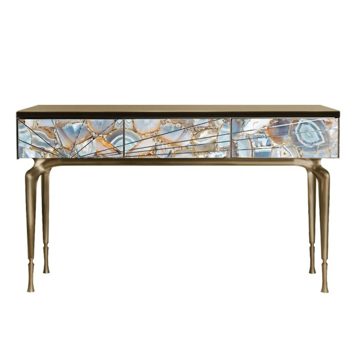 Stylish Metal Legs Blue Stone Storage Console Table Image - 15