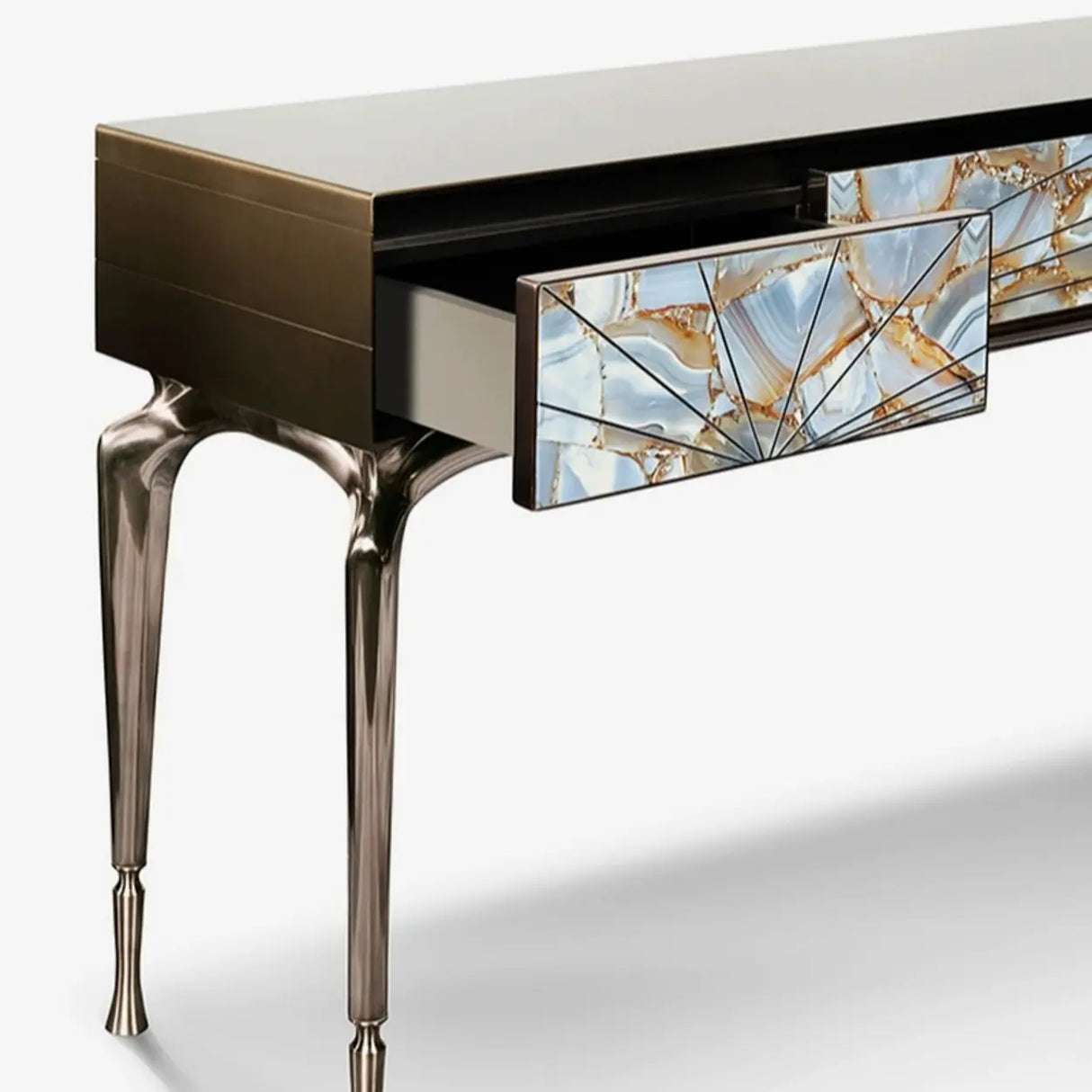 Stylish Metal Legs Blue Stone Storage Console Table Image - 16