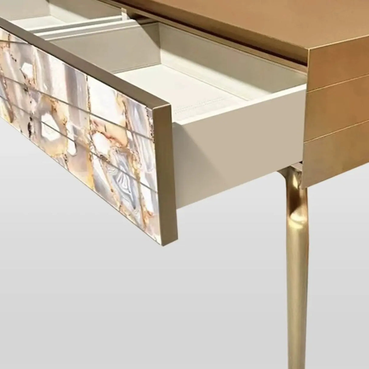 Stylish Metal Legs Blue Stone Storage Console Table Image - 17