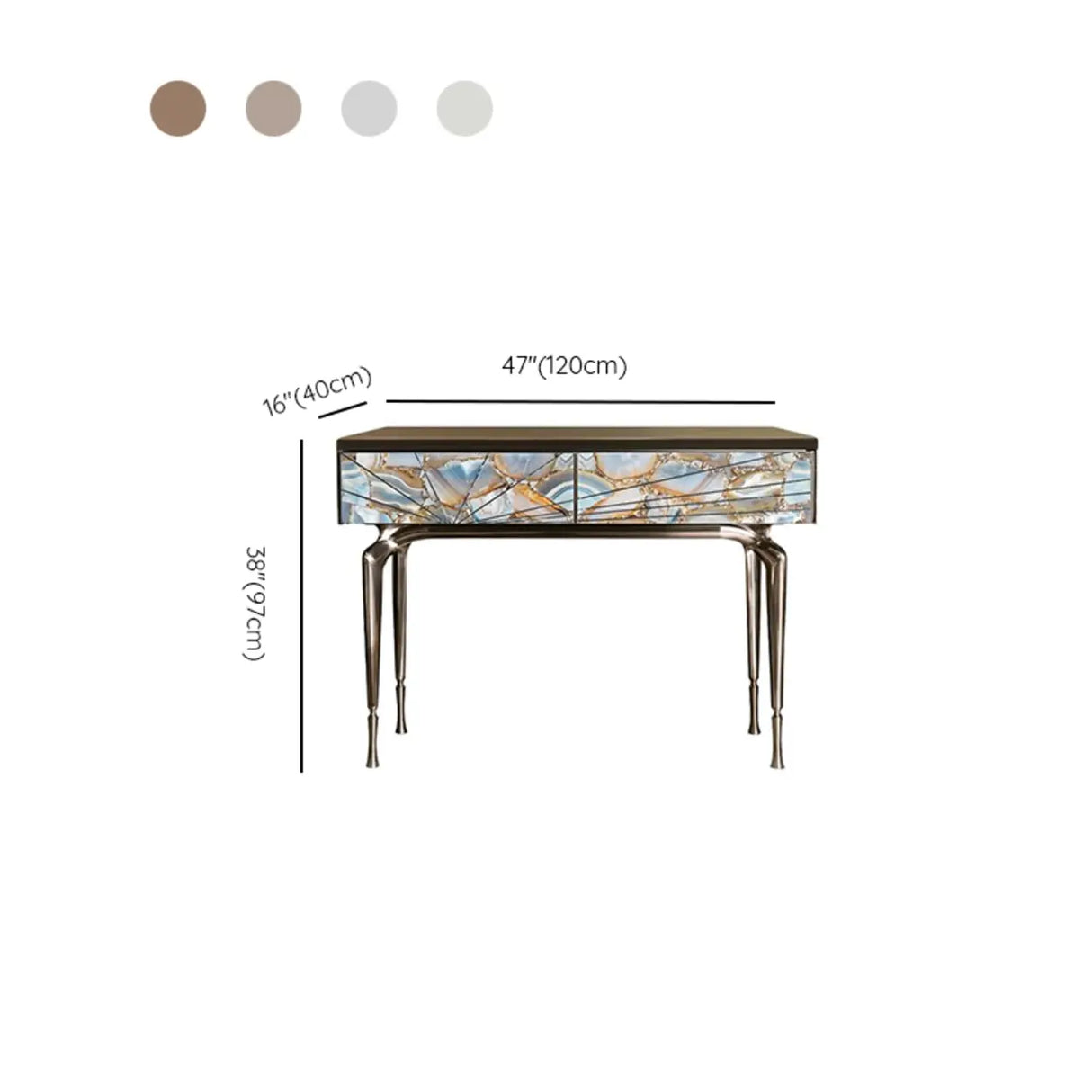 Stylish Metal Legs Blue Stone Storage Console Table 