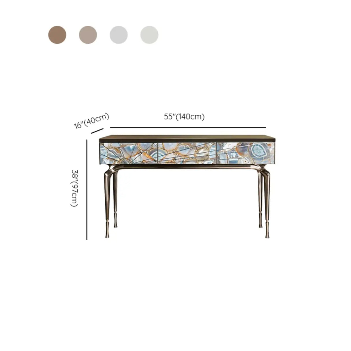 Stylish Metal Legs Blue Stone Storage Console Table Image - 19