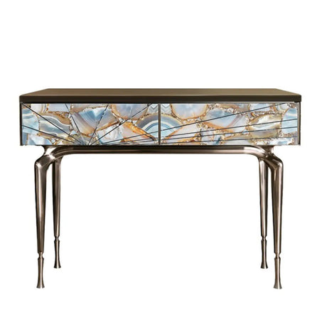 Stylish Metal Legs Blue Stone Storage Console Table Image - 2