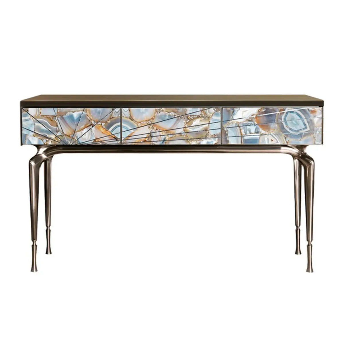 Stylish Metal Legs Blue Stone Storage Console Table Image - 3