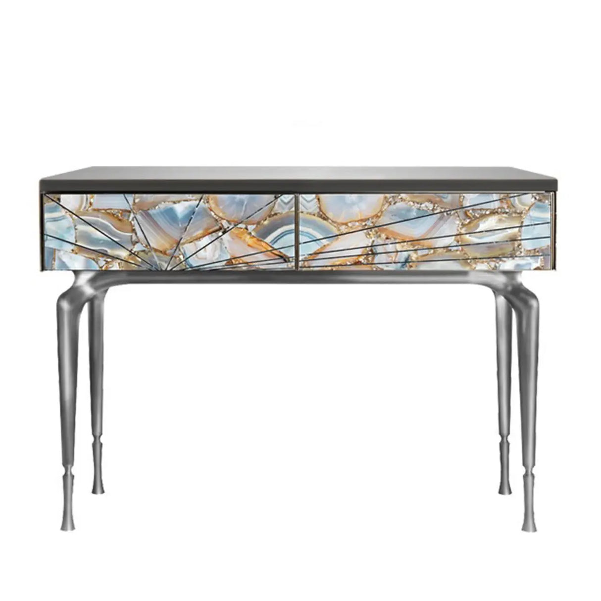 Stylish Metal Legs Blue Stone Storage Console Table Image - 5