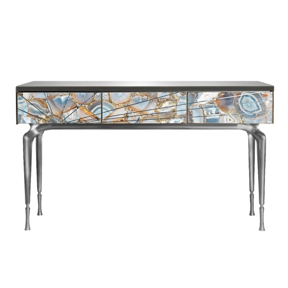 Stylish Metal Legs Blue Stone Storage Console Table Image - 7