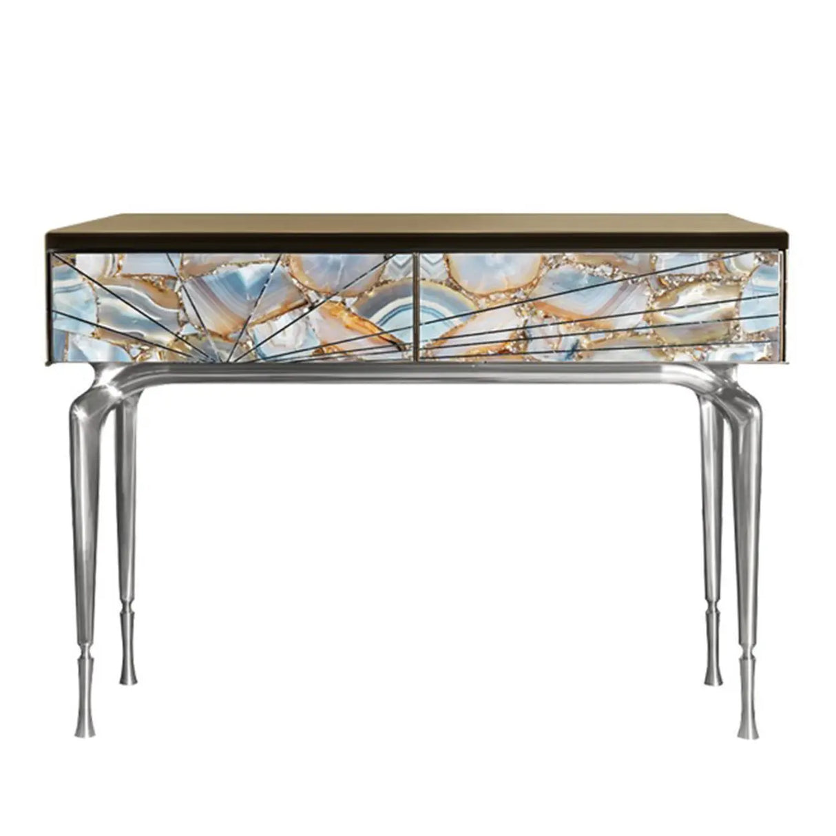 Stylish Metal Legs Blue Stone Storage Console Table Image - 9