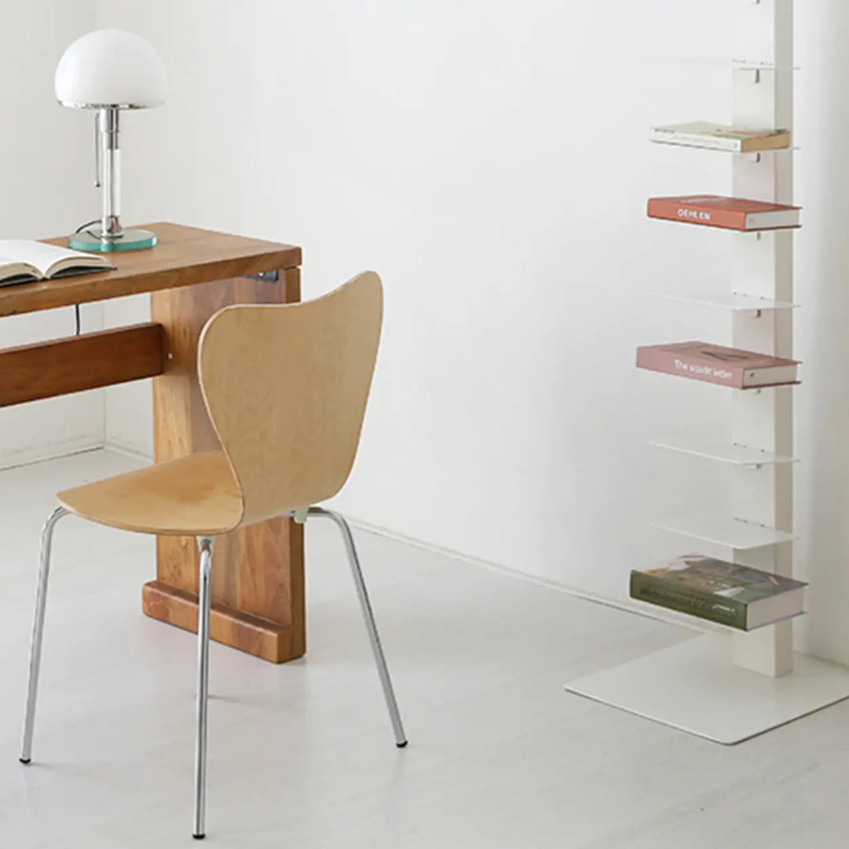 Stylish Metal Open Back Spine Narrow Bookshelf White Image - 1