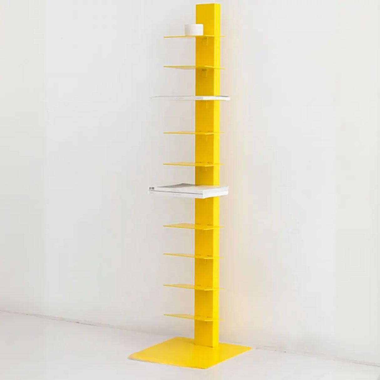 Stylish Metal Open Back Spine Narrow Bookshelf White Image - 2