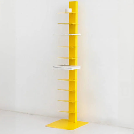 Stylish Metal Open Back Spine Narrow Bookshelf White Image - 2