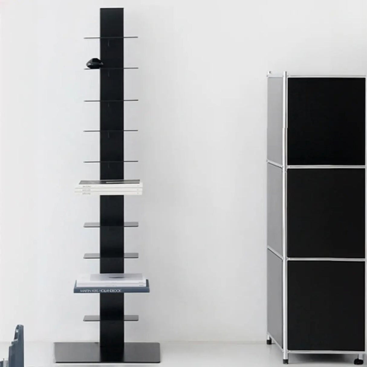 Stylish Metal Open Back Spine Narrow Bookshelf White Image - 4