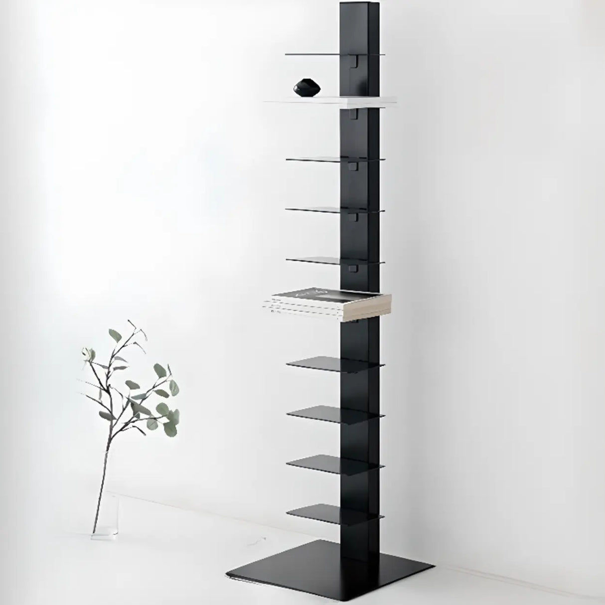 Stylish Metal Open Back Spine Narrow Bookshelf White Image - 5