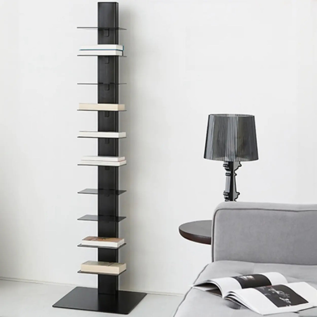 Stylish Metal Open Back Spine Narrow Bookshelf White Image - 6
