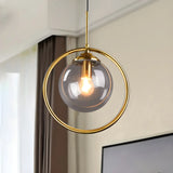 Stylish Mini Gold Ring Globe Metal Pendant Light Image - 1