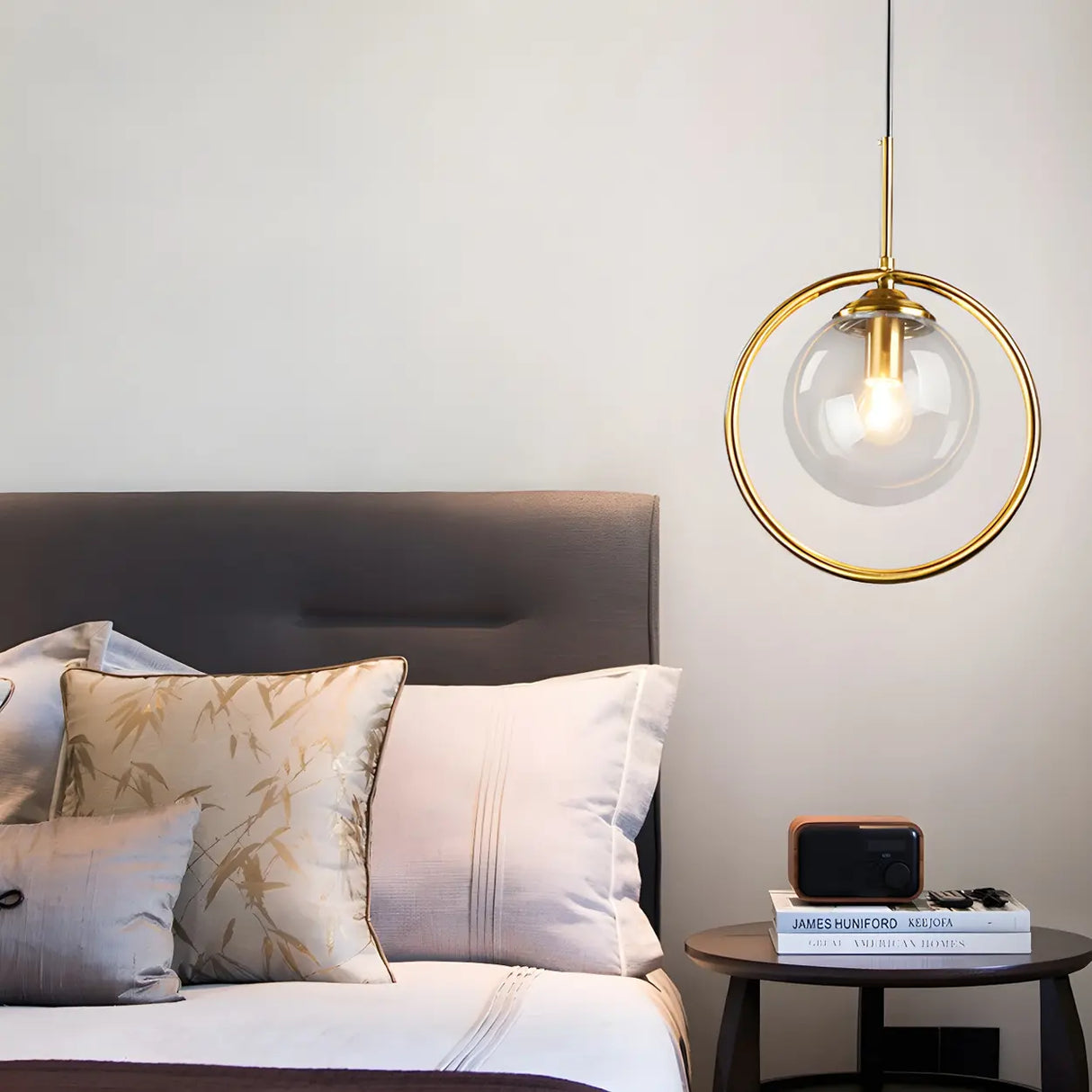 Stylish Mini Gold Ring Globe Metal Pendant Light Image - 10