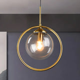 Stylish Mini Gold Ring Globe Metal Pendant Light Image - 2