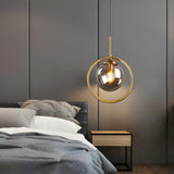 Stylish Mini Gold Ring Globe Metal Pendant Light Image - 4