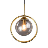 Stylish Mini Gold Ring Globe Metal Pendant Light Image - 5