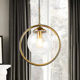 Stylish Mini Gold Ring Globe Metal Pendant Light Image - 7