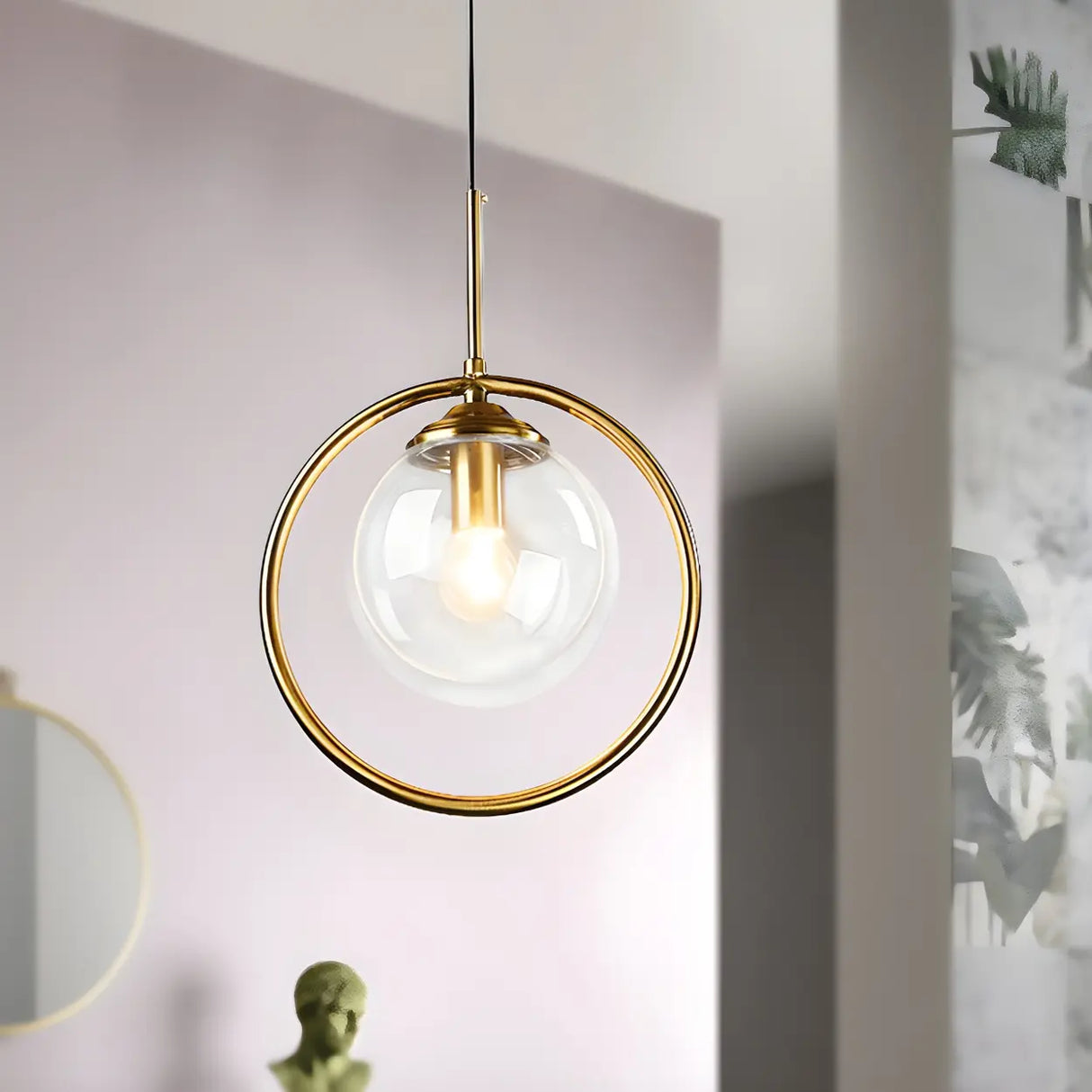 Stylish Mini Gold Ring Globe Metal Pendant Light Image - 9