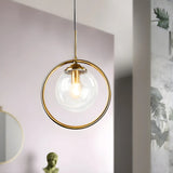 Stylish Mini Gold Ring Globe Metal Pendant Light Image - 9