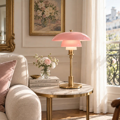 Stylish Multi-layered Umbrella Amber Glass Table Lamp Image - 1