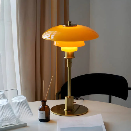 Stylish Multi-layered Umbrella Amber Glass Table Lamp Image - 2