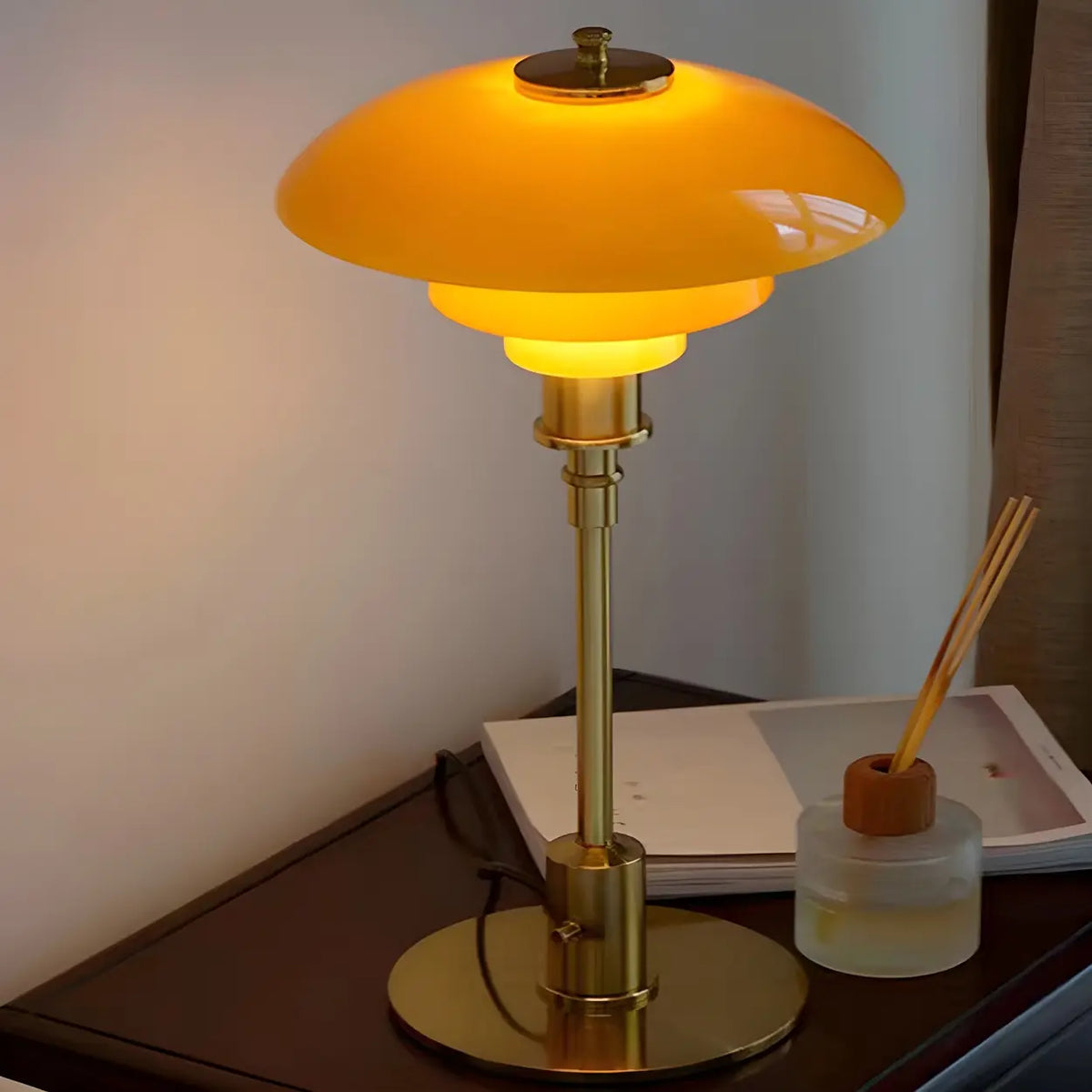 Stylish Multi-layered Umbrella Amber Glass Table Lamp Image - 4