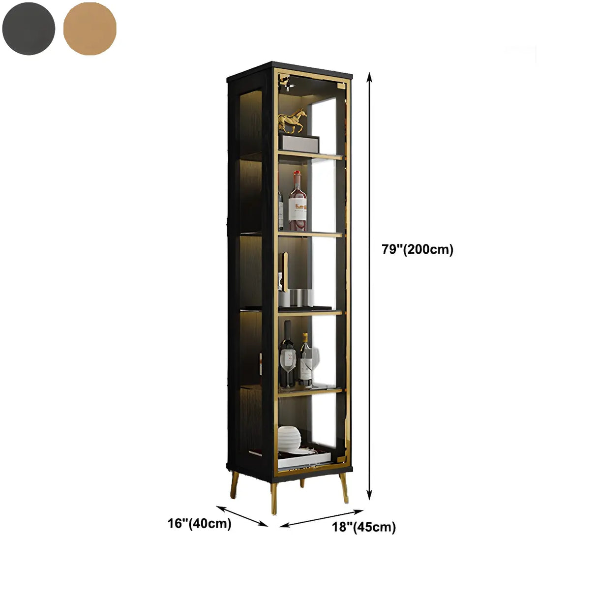 Stylish Narrow Glass Rubberwood Storage Wine Cabinet 