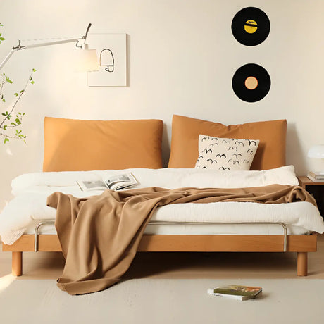 Stylish Natural Finish Queen Platform Wood Bed Frame Image - 1