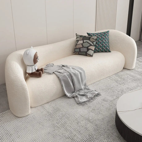 Stylish Off-White Tight Back Sloped Arms Curved Sofa Image - 1