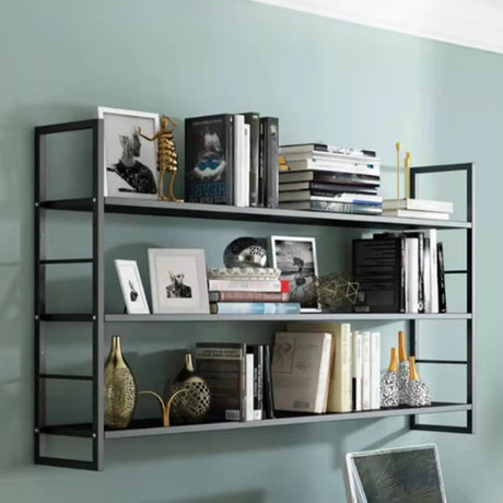 Stylish Open 3-Tier Black Wall-Mounted Iron Bookshelf Image - 1