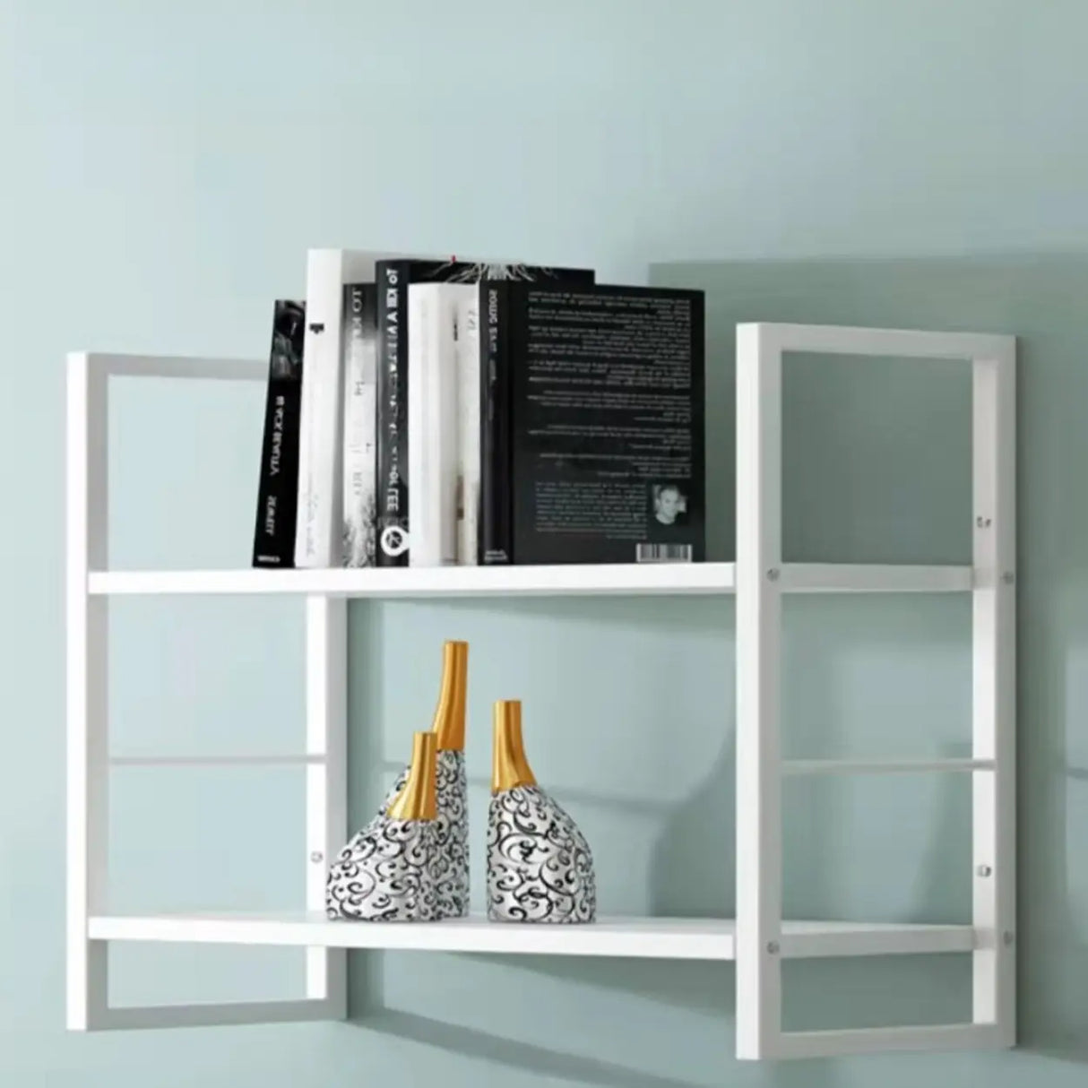 Stylish Open 3-Tier Black Wall-Mounted Iron Bookshelf Image - 10