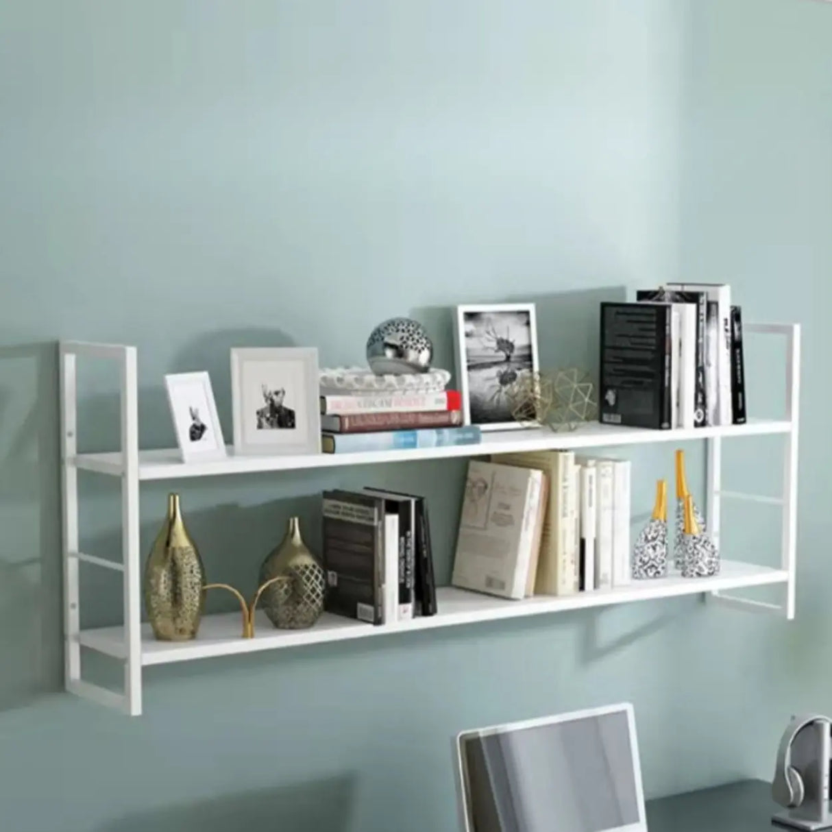 Stylish Open 3-Tier Black Wall-Mounted Iron Bookshelf Image - 11