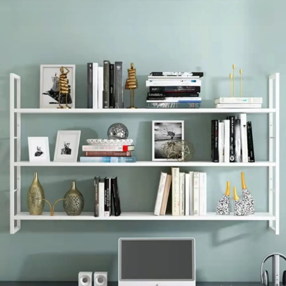 Stylish Open 3-Tier Black Wall-Mounted Iron Bookshelf Image - 14