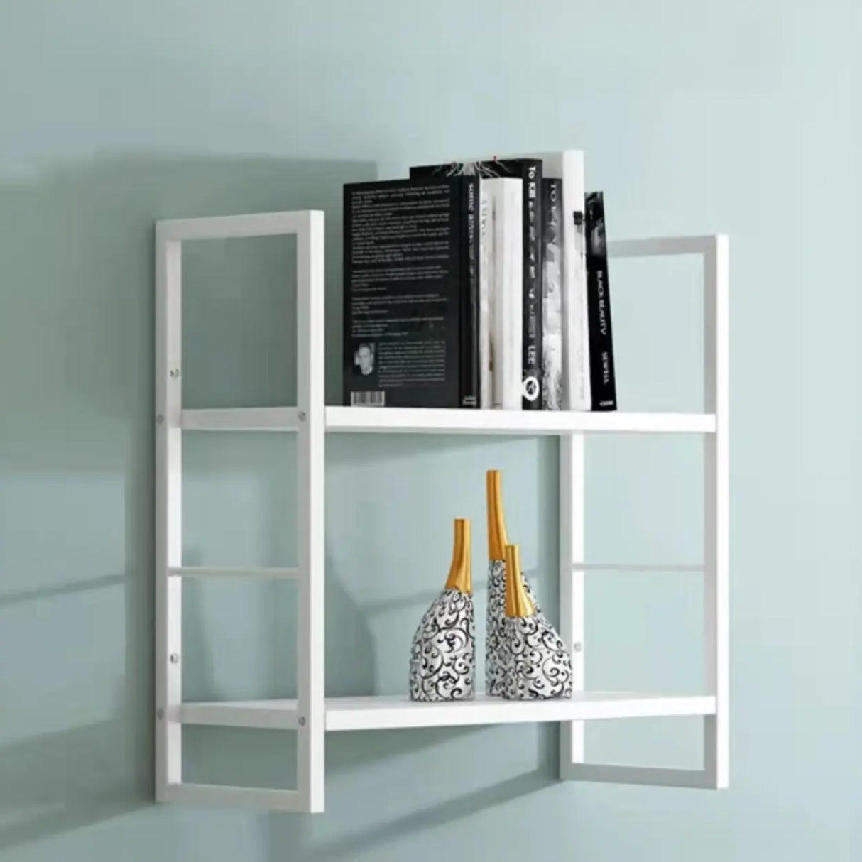 Stylish Open 3-Tier Black Wall-Mounted Iron Bookshelf Image - 16