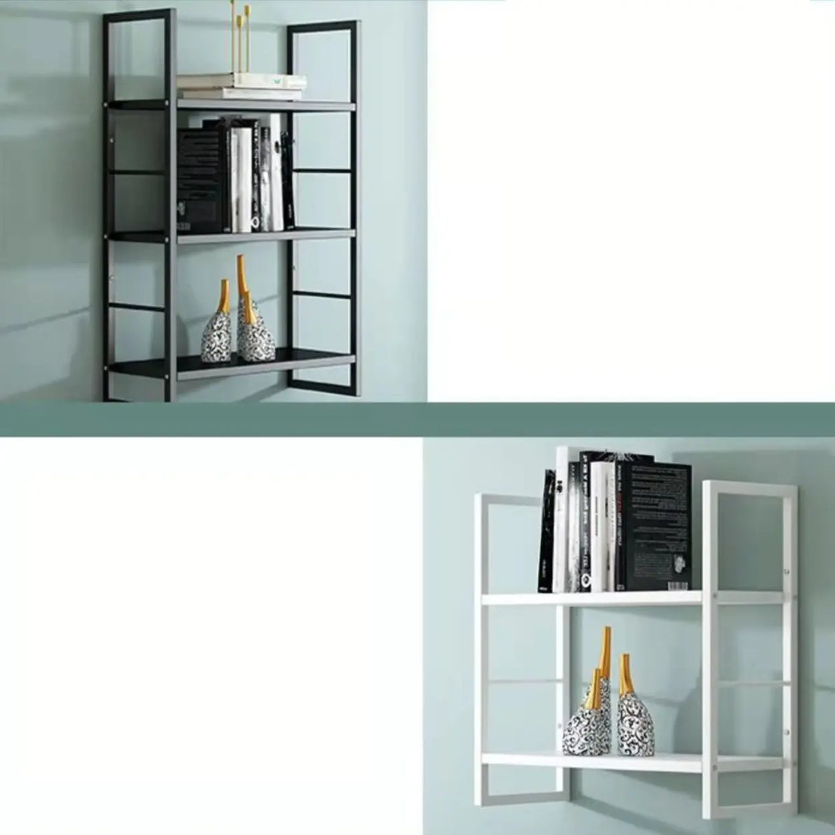 Stylish Open 3-Tier Black Wall-Mounted Iron Bookshelf Image - 18