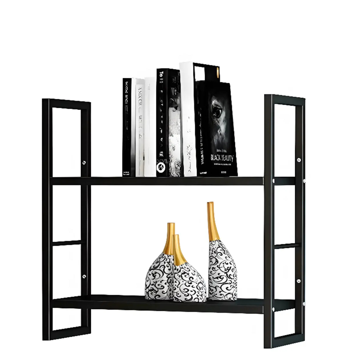 Stylish Open 3-Tier Black Wall-Mounted Iron Bookshelf Image - 19
