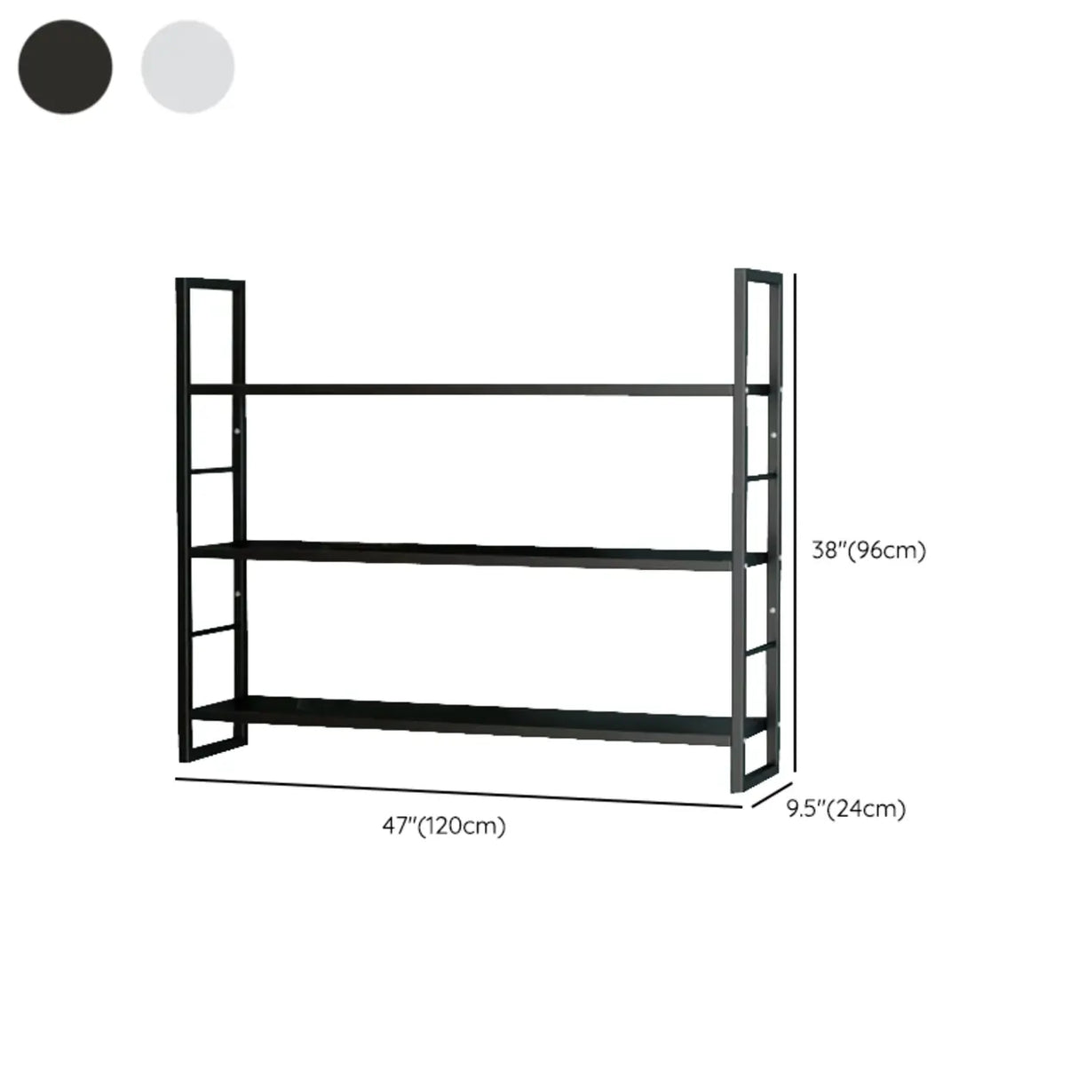 Stylish Open 3-Tier Black Wall-Mounted Iron Bookshelf Image - 27