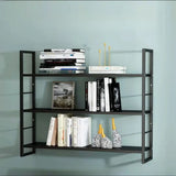 Stylish Open 3-Tier Black Wall-Mounted Iron Bookshelf Image - 4