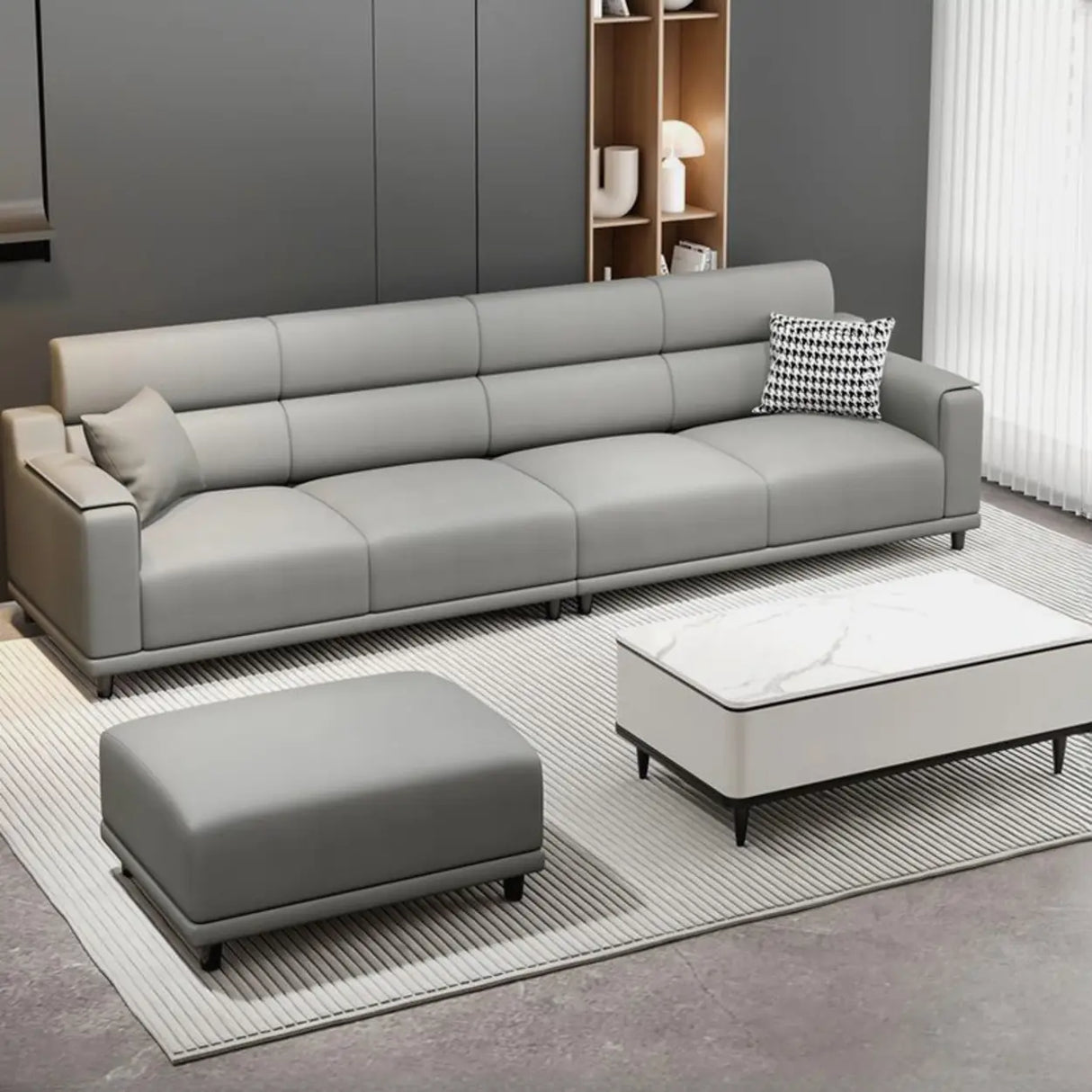 Stylish Premium Grey Tech Cloth Pillow Four Seats Sofa Image - 11
