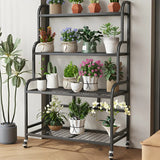 Stylish Rectangle Metal Black Plant Stand with Wheels Image - 1