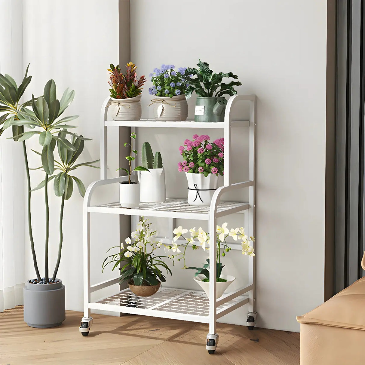 Stylish Rectangle Metal Black Plant Stand with Wheels Image - 11
