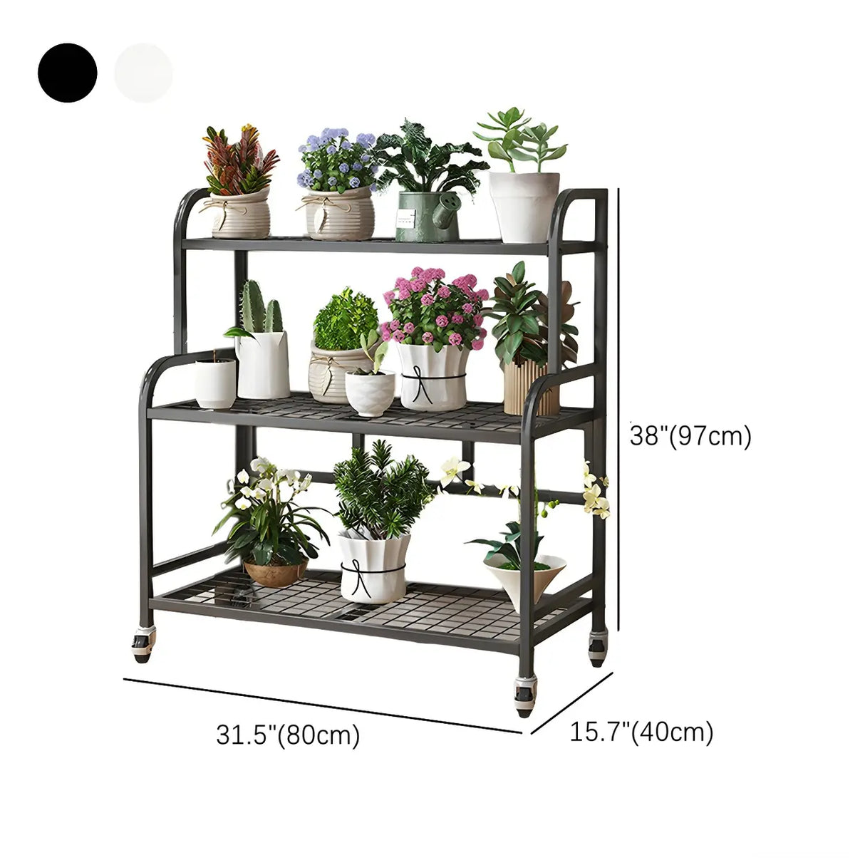 Stylish Rectangle Metal Black Plant Stand with Wheels Image - 14