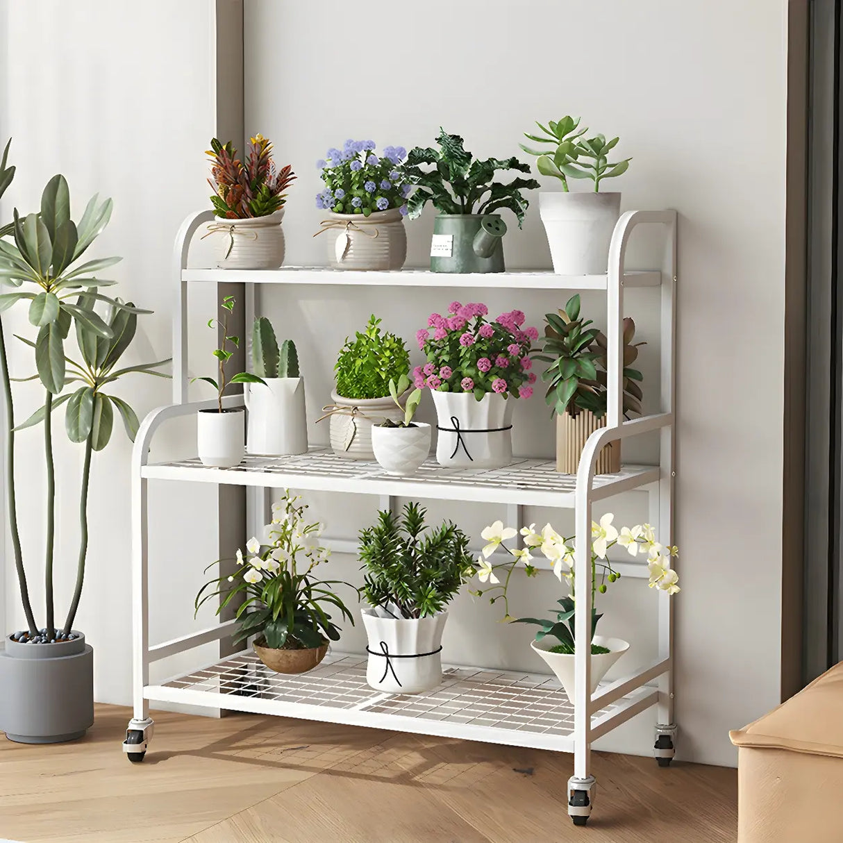Stylish Rectangle Metal Black Plant Stand with Wheels Image - 15