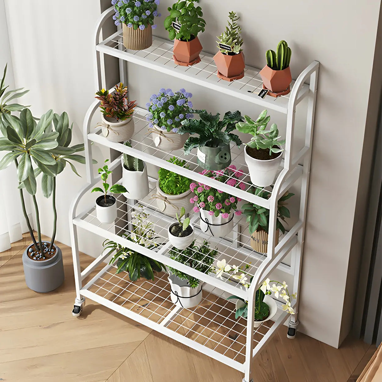 Stylish Rectangle Metal Black Plant Stand with Wheels Image - 18