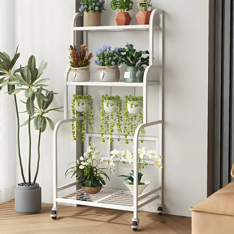 Stylish Rectangle Metal Black Plant Stand with Wheels Image - 2