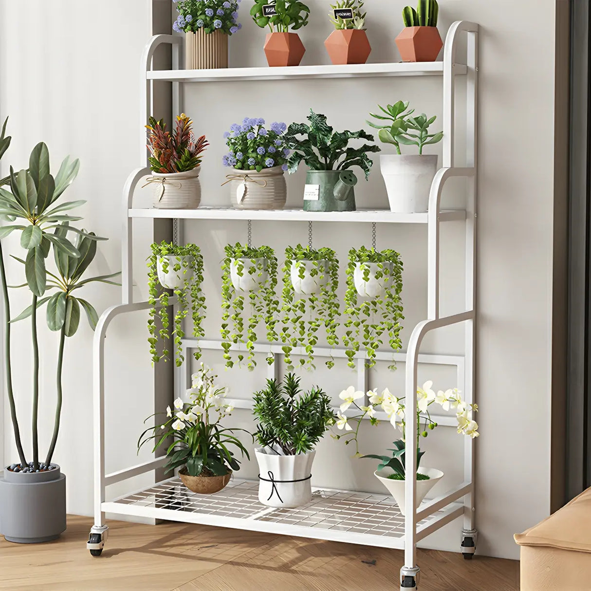 Stylish Rectangle Metal Black Plant Stand with Wheels Image - 20