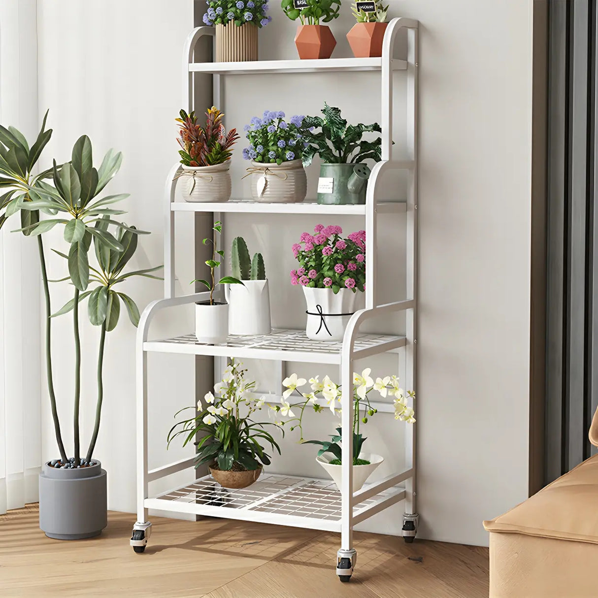 Stylish Rectangle Metal Black Plant Stand with Wheels Image - 22