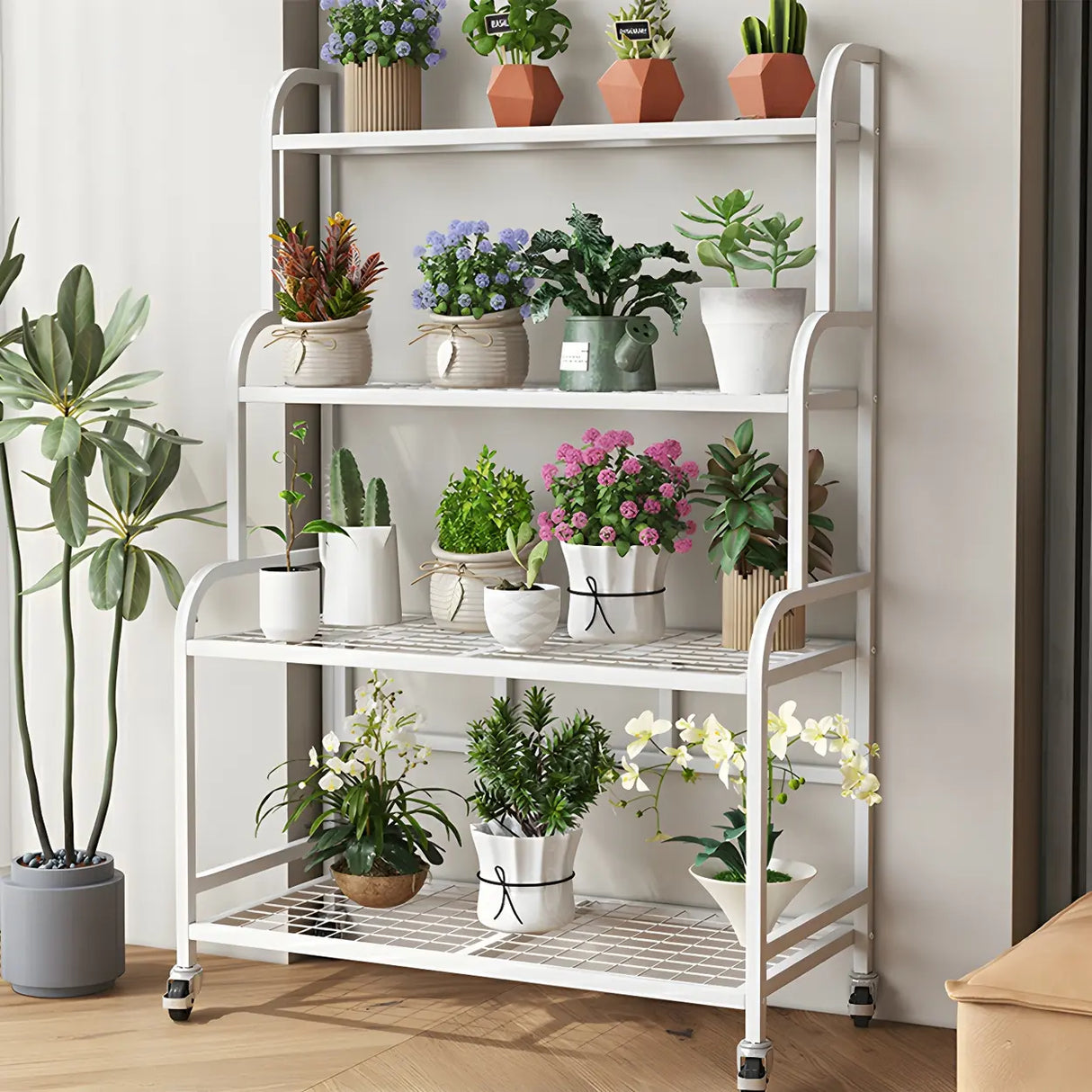 Stylish Rectangle Metal Black Plant Stand with Wheels Image - 24